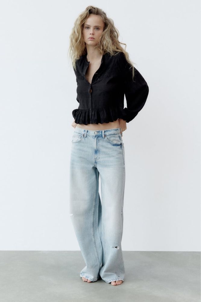 ZARA літня блуза чорна віскозна легка з прошви летняя блузка прошва S