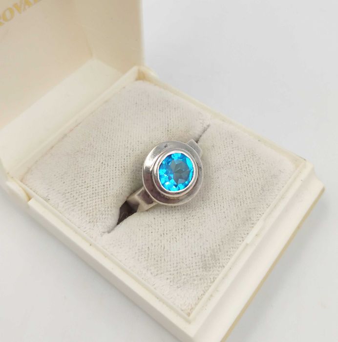 Pierścionek srebrny 925 srebro antyk retro niebieski kamień oczko