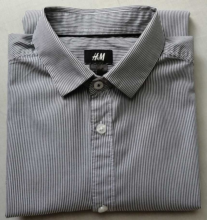 H&M Idealna Bawełniana Slim Super koszula męska prążek szara Bawełna S