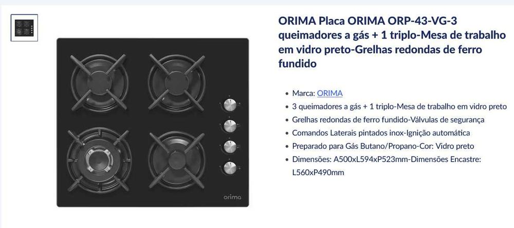 Placa fogão 4 bocas gás natural ou botano e propano