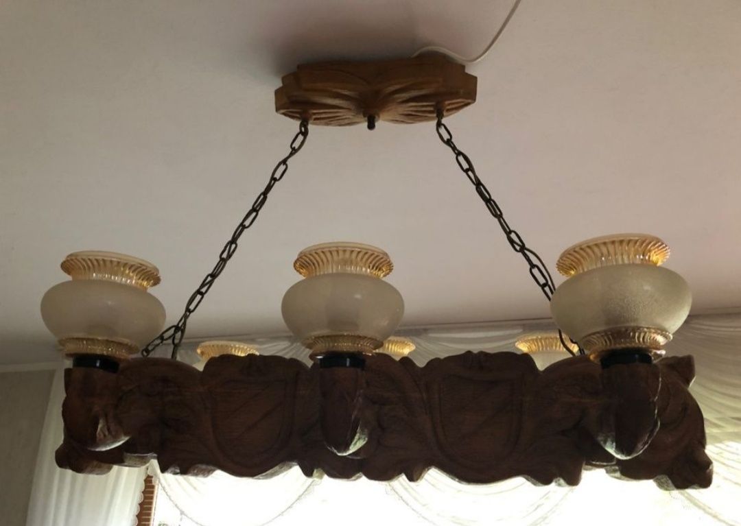 Lampa wisząca belka rzeźbiona DDR PRL