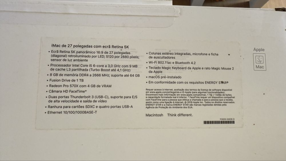 iMac Retina 5K, 27” 2019 6-Core 24GB memória