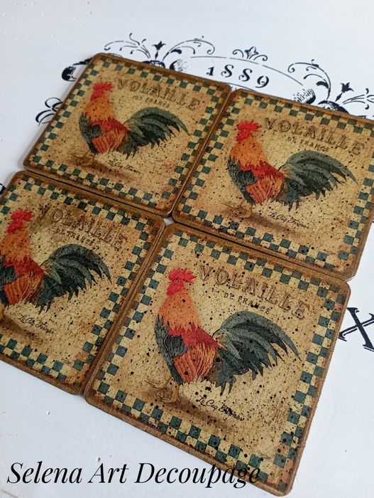 Dekoracyjne podstawki Prowansja vintage handmade decoupage Francja