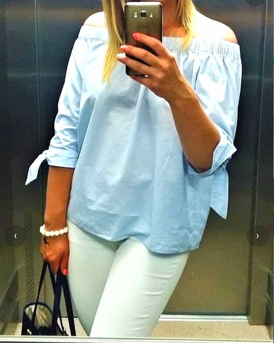 H&M Bluzka Koszulowa Koszulka T-shirt odkryte ramiona 38M niebieska