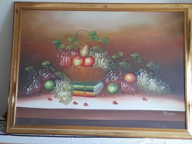 Duży obraz malowany Kosz z owocami.