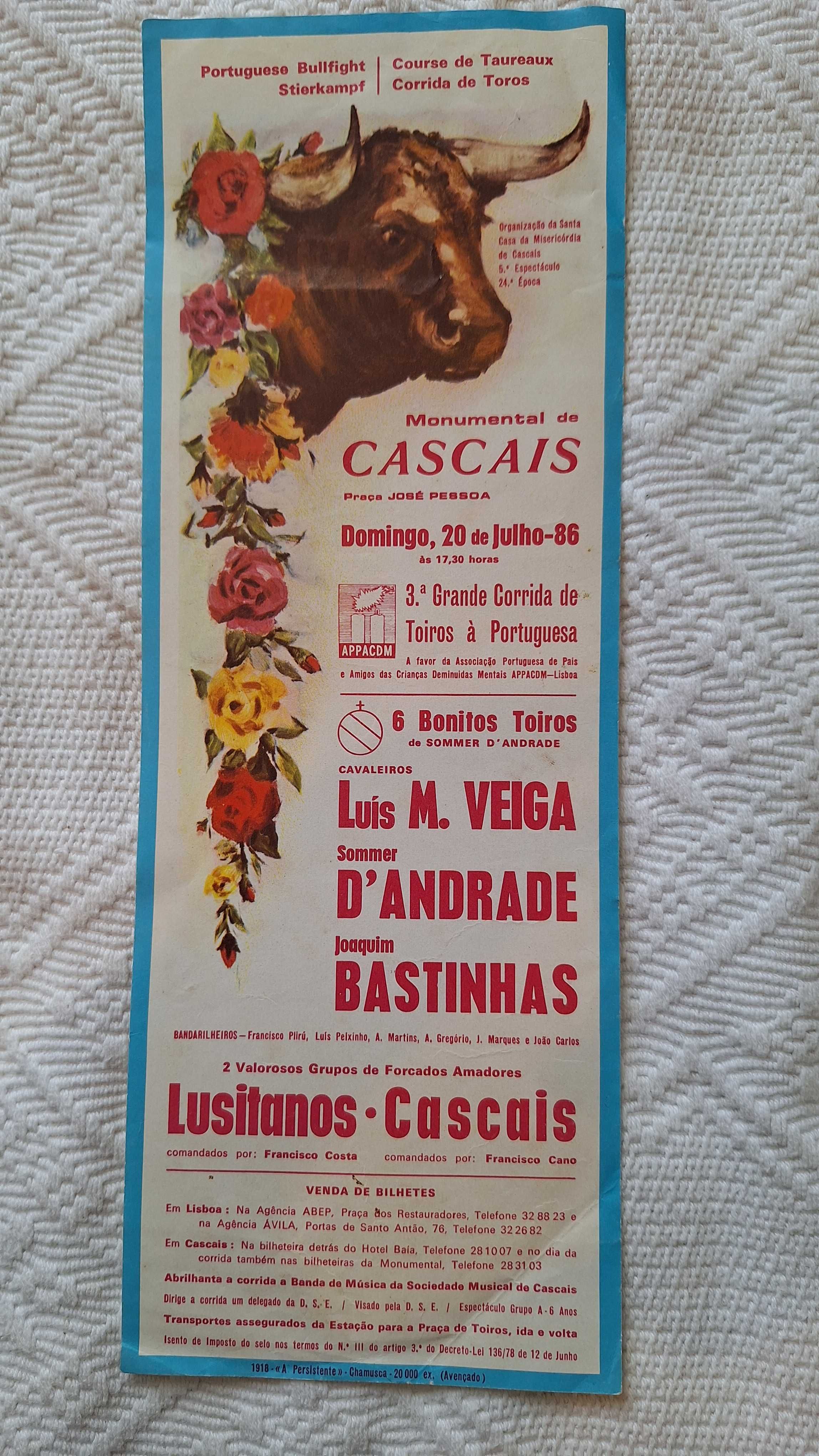 Cartaz panfleto corrida de toiros tourada tauromaquia 1986