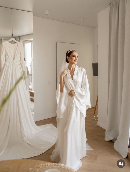 Халат для ранку нареченої шовк з шлейфом