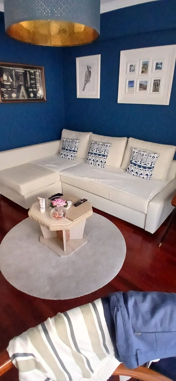Sofa cama com chaise longue pele sintetica novo