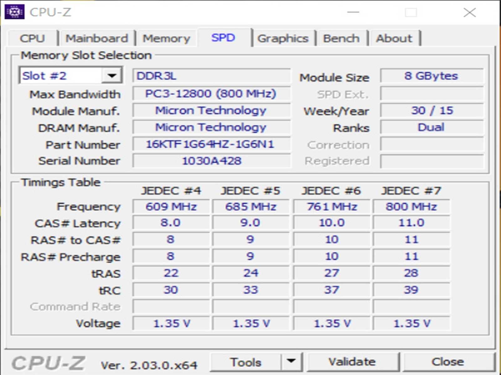 DDR3 8GB Micron 12800 L