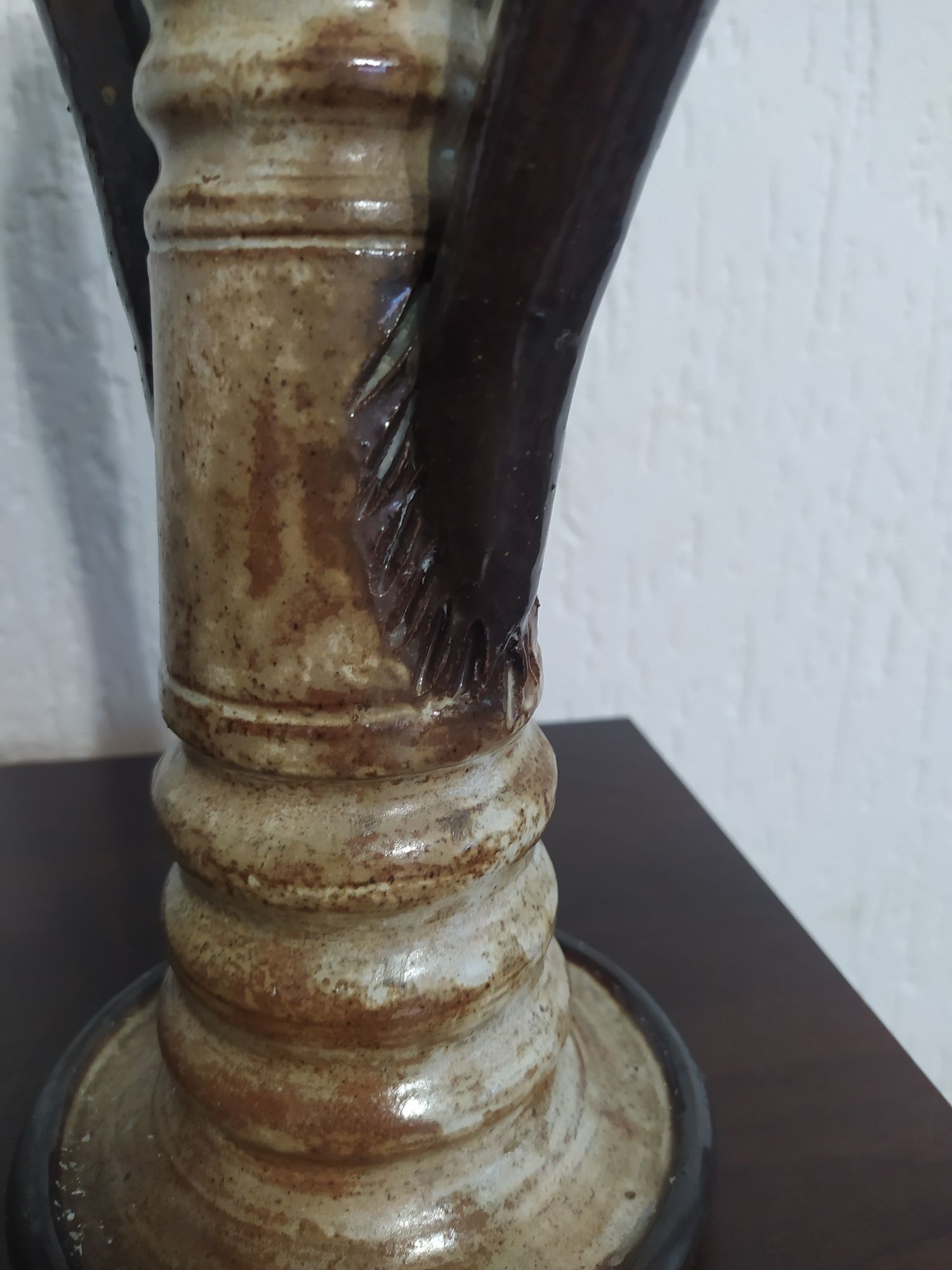 Duży Stary gliniany świecznik 37,5cm