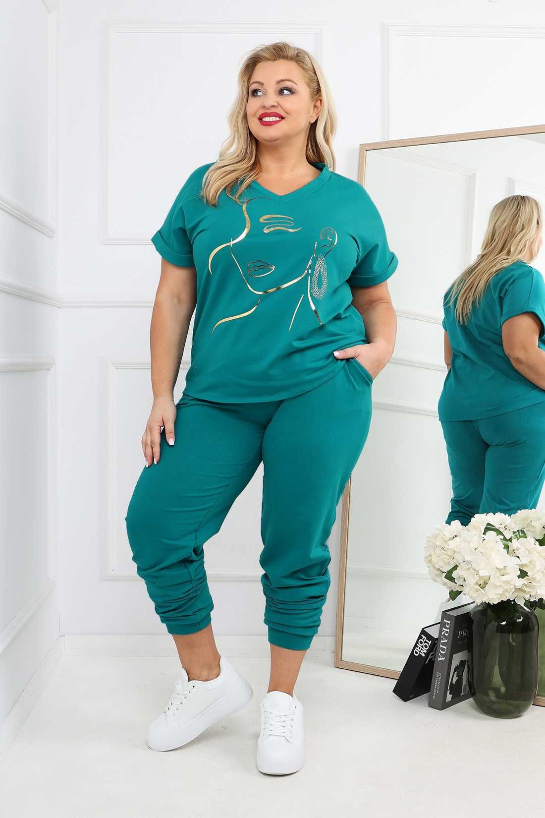 Komplet bawełniany dres morski plus size złota aplikacja MOON XXL 44