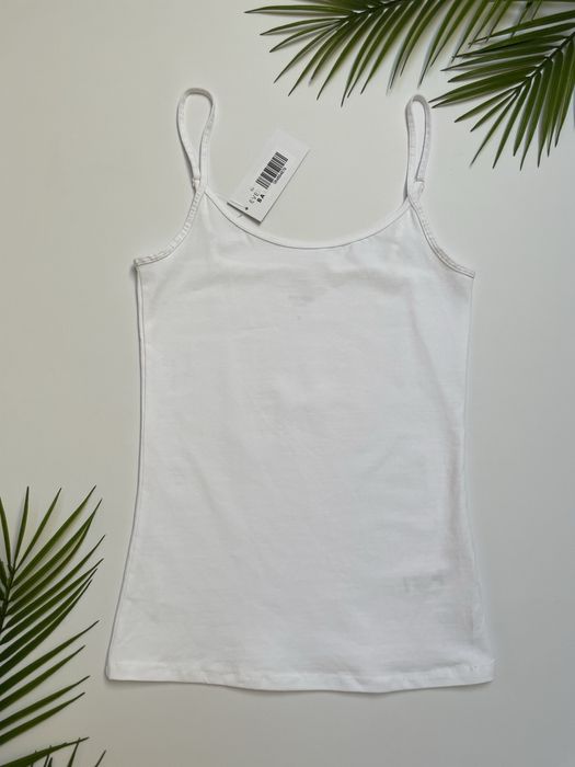 8 36 George biała gładka dopasowana koszulka na ramiączkach bawełniana