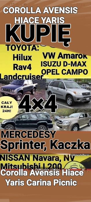 Skup aut toyota mercedes corolla sprinter hilux kaczka avensis vario