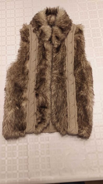 Kamizelka futerko r 36/38 S bezrękawnik beżowa