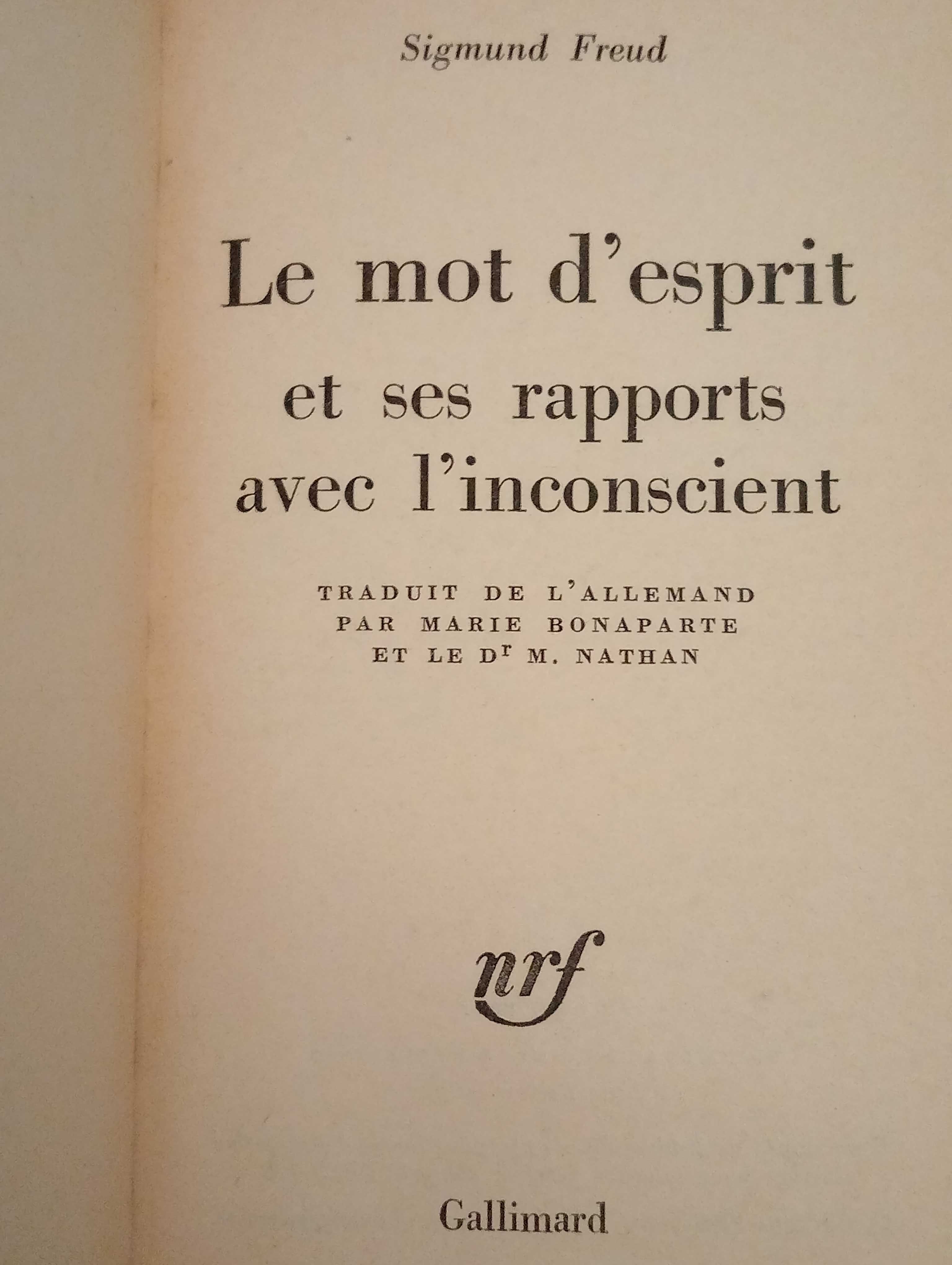 Le mot d'esprit et des rapports Avec l'inconscient S. Freud - portes