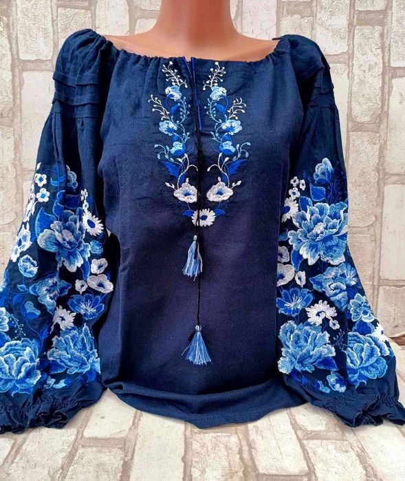 Вишиванка жіноча вишита сорочка класична біла синня S 42-44 Галичанка