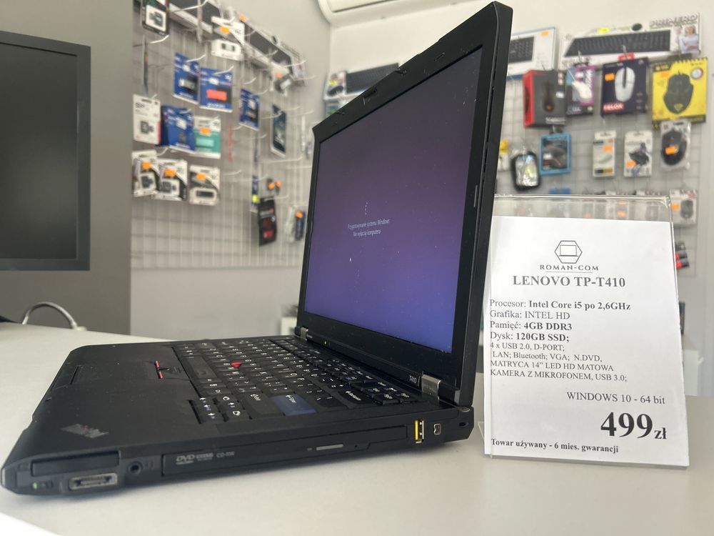 Laptop Poleasingowy Lenovo T410 z i5 2,6GHz/SSD 120GB/RAM 4GB/14"/DVD/