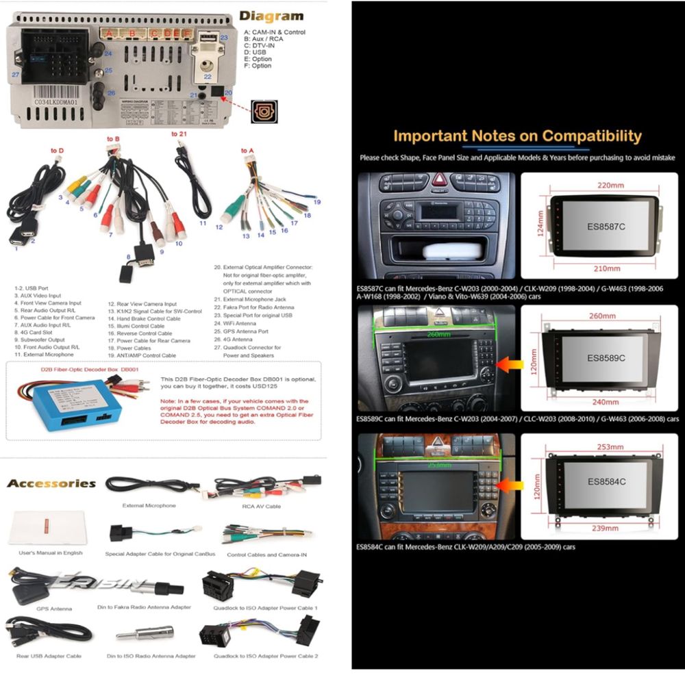 Radio Android Carplay Mercedes w203/209/463