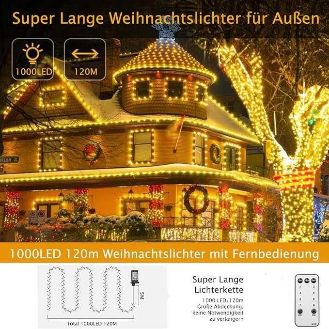 Lampki choinkowe Zewool zewnętrzne 1000diod LED ciepła biel PILOT-120M