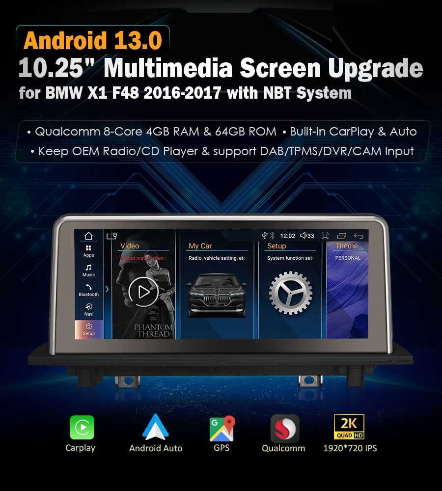 Auto-rádio 10.25" Android 13 BMW X1 F48 2016 a 2017