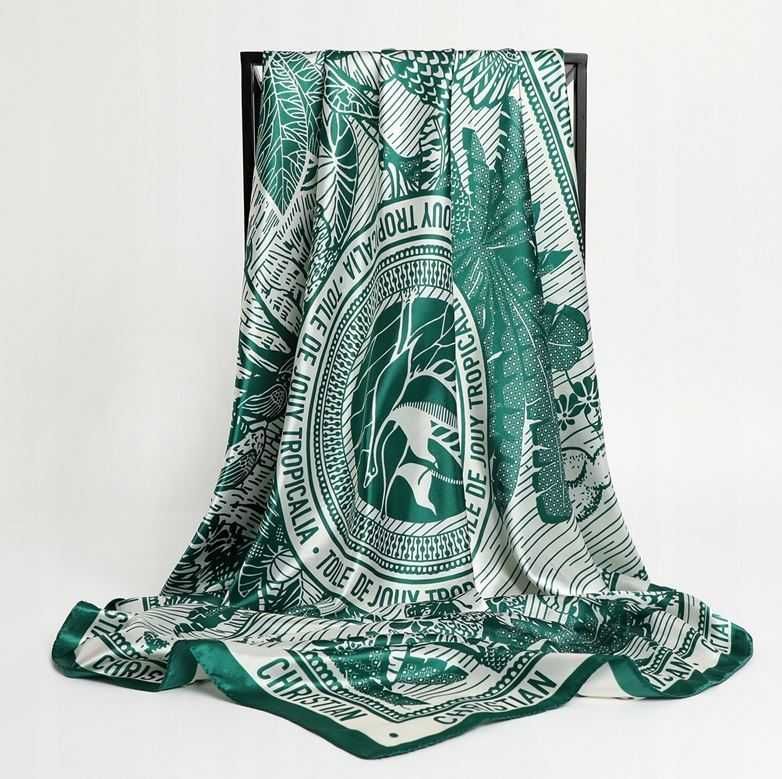 motyw Dior Tropical szal apaszka chusta luksus jedwabny zielona