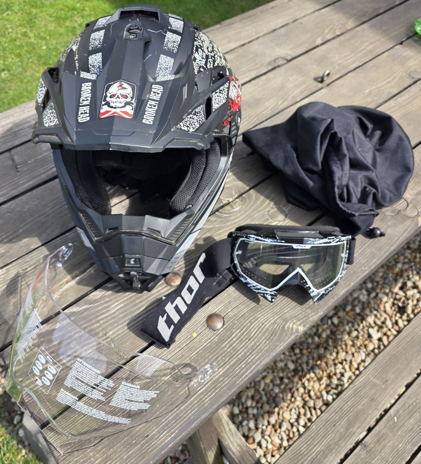 Kask Cross Broken Head XXL + szyba i pokrowiec i Thor Goggle