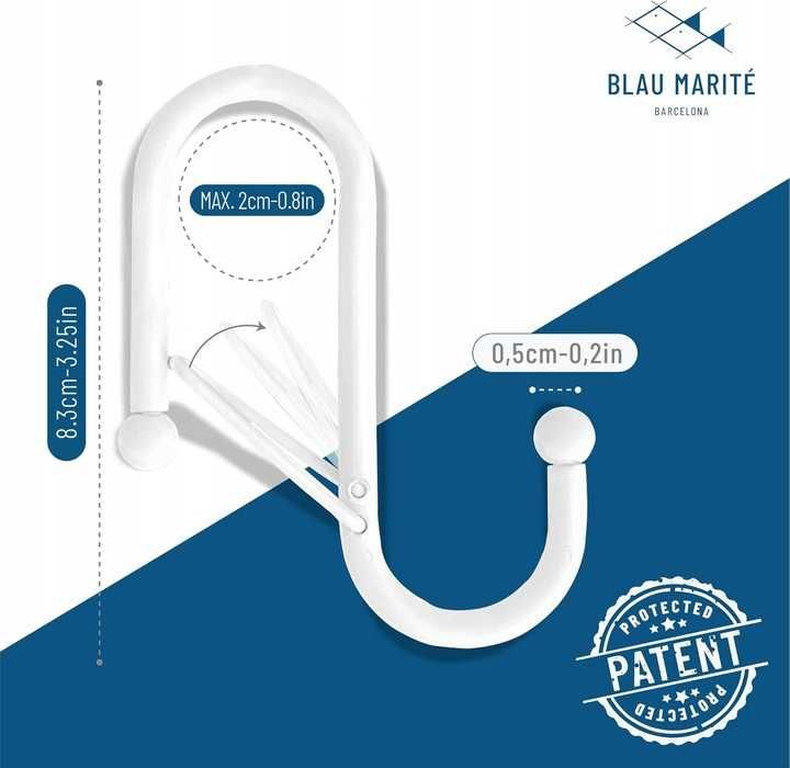 Blau Marité – 10 białych haczyków S z blokadą, metalowe, na drążki
