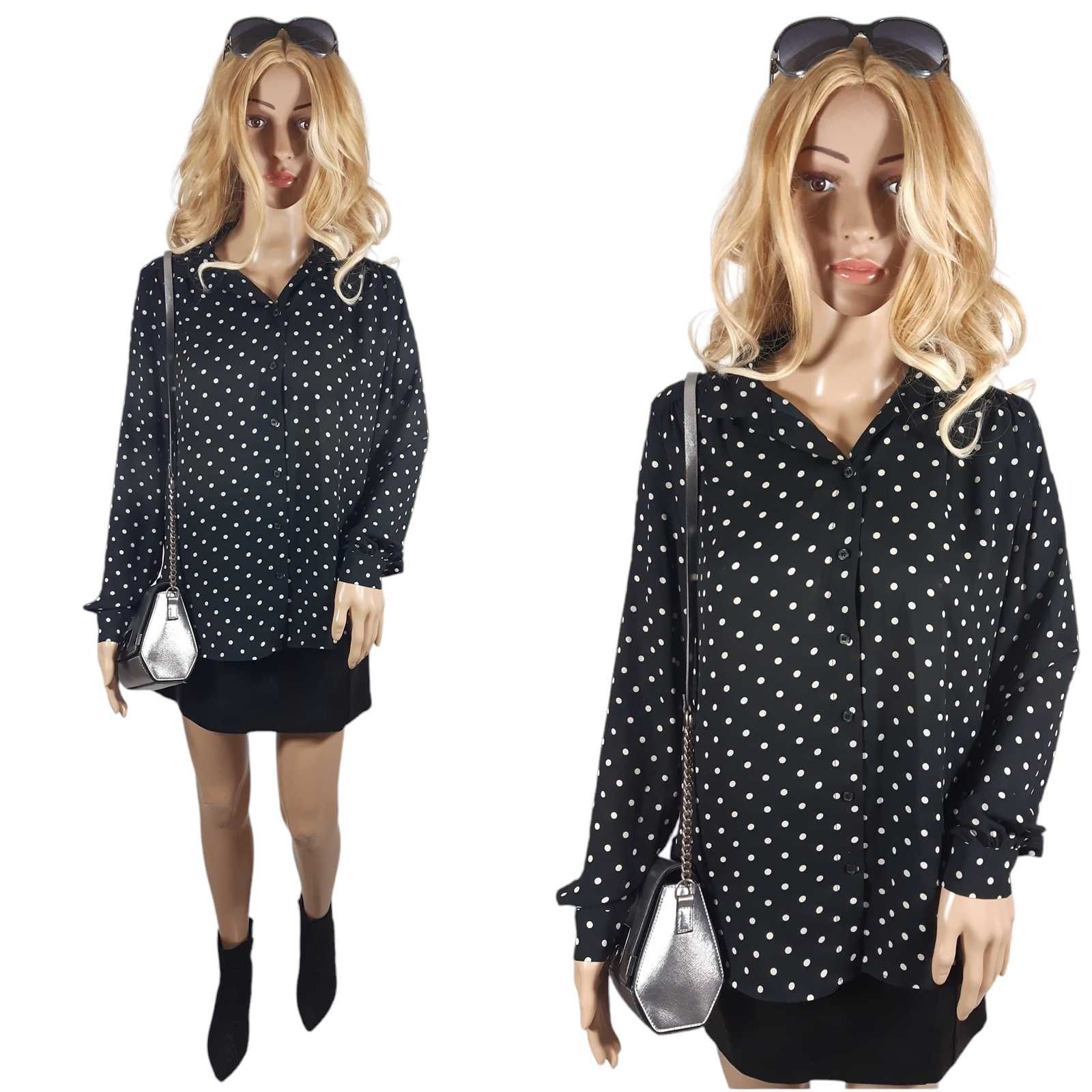 Czarna bluzka koszula wzór w kropki 34,XS/36,S H&M groszki