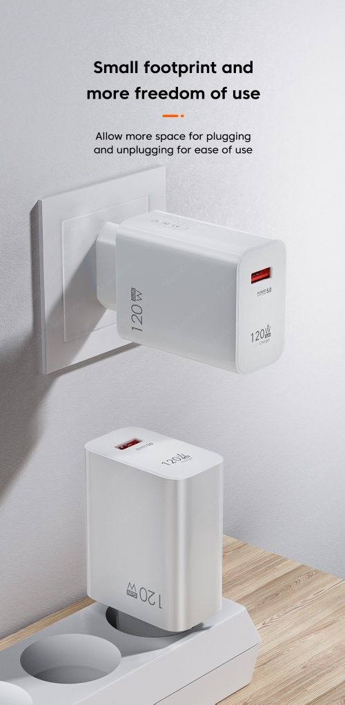 QC 3.0 Szybka ładowarka telefoniczna sieciowa USB 120W + 1m przewód