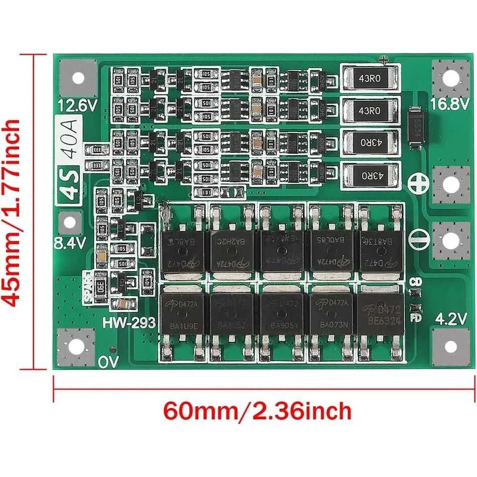 PCB BMS Li-Ion 4S 40A z balanserem