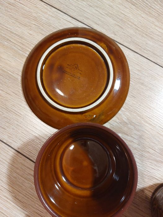 Filiżanka ze spodkiem porcelit pruszków brązowa kratka