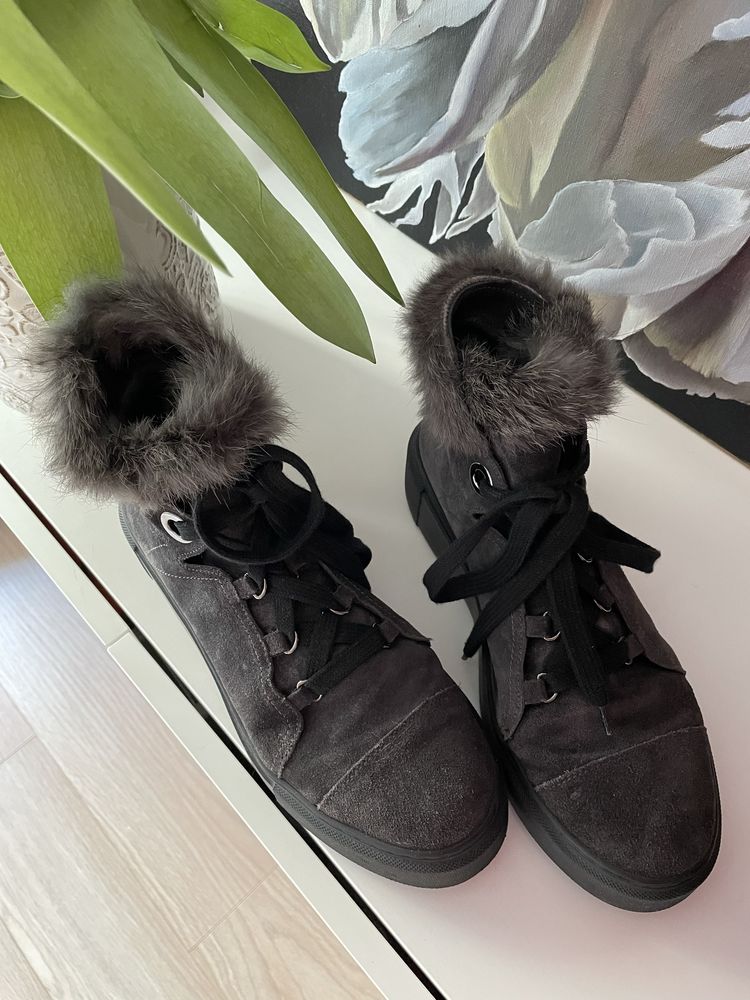 Buty zimowe skórzane szare Włochy