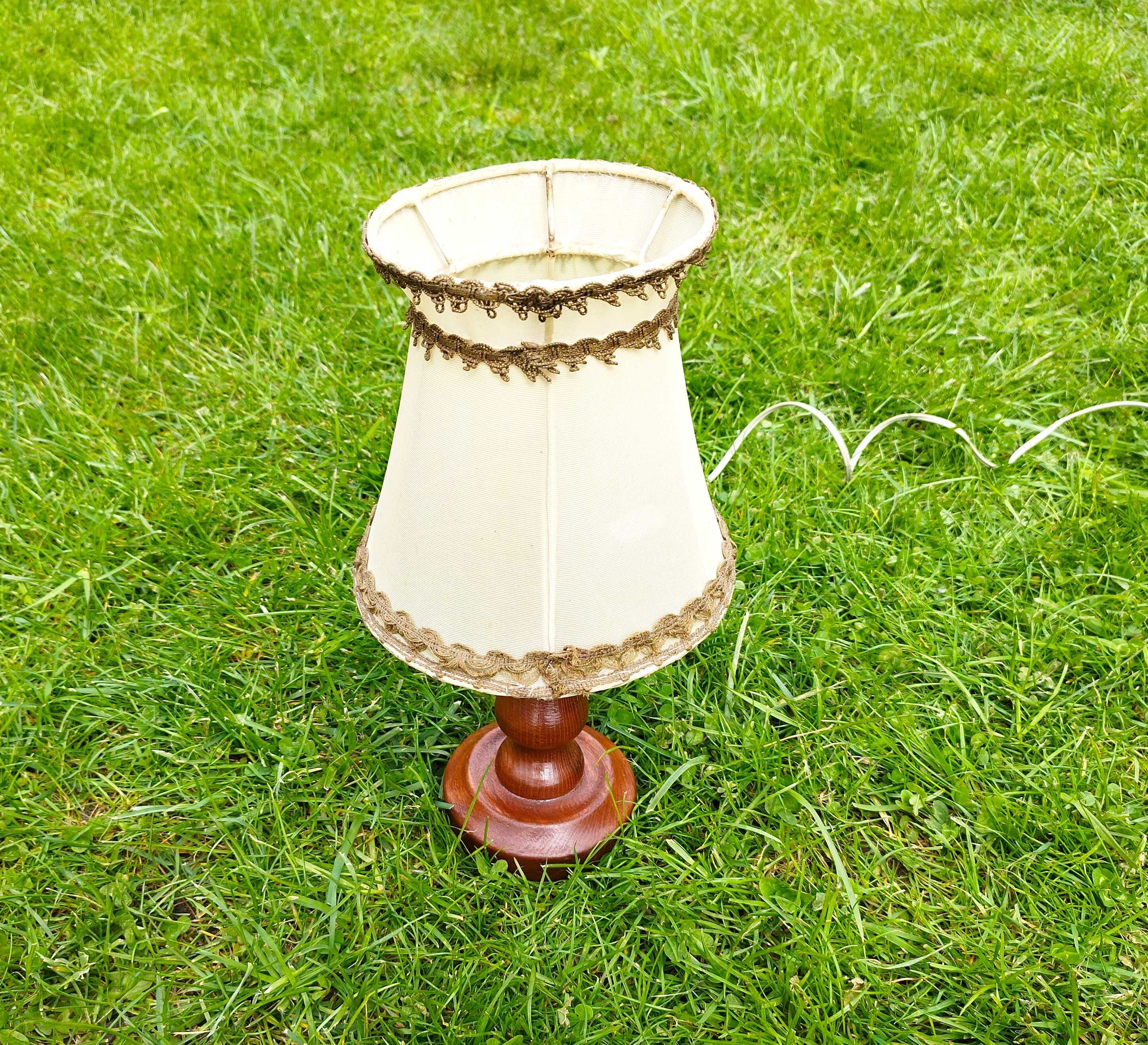 Stara Drewniana Lampka Nocna z Abażurem | 40 cm | Sprawna | Wysyłka