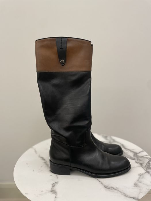 Жіночі високі шкіряні ботильйони, чорний коричневий колір, розмір 38