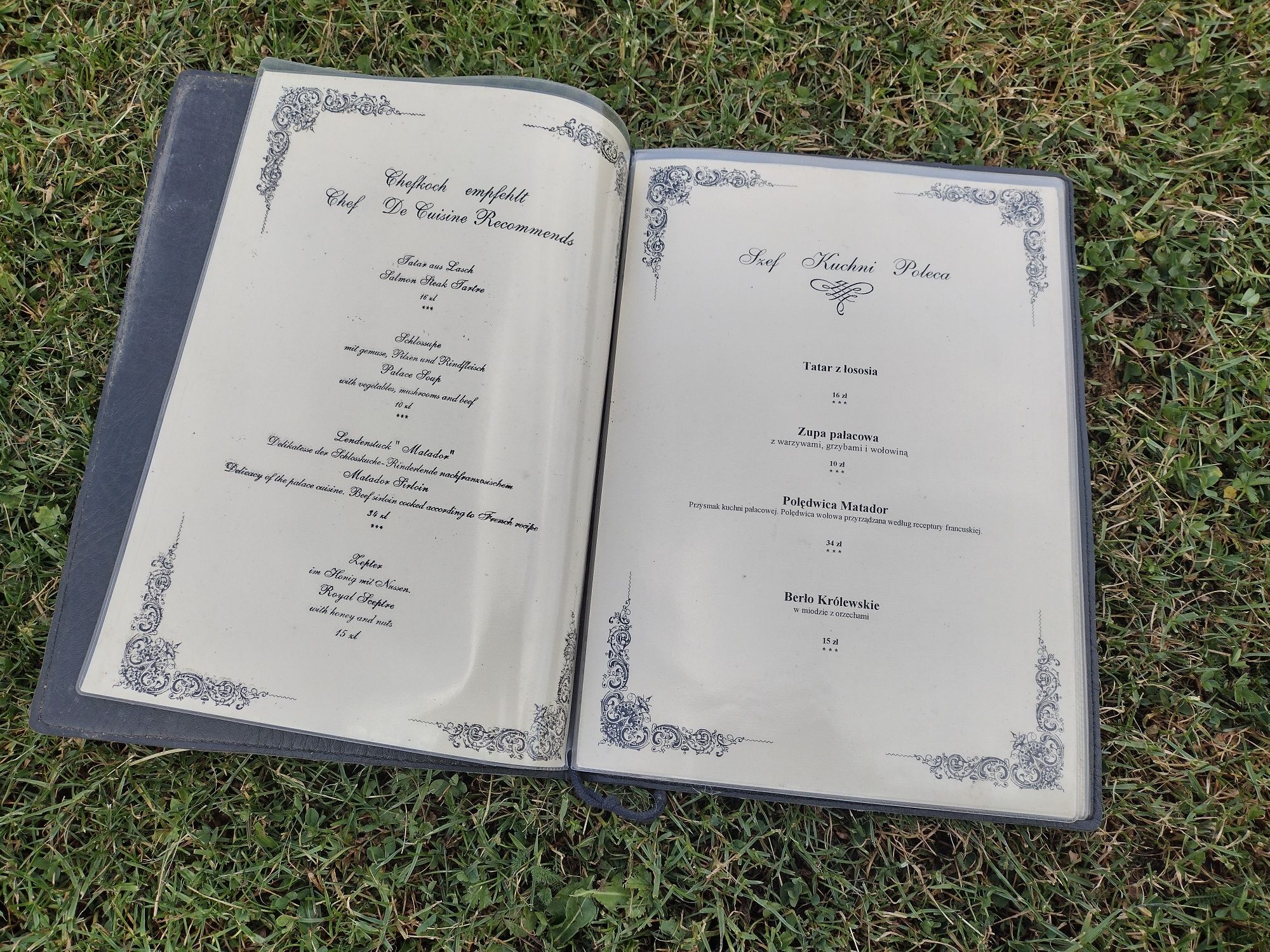 Menu restauracji Hotelu Pałac w Sieniawie