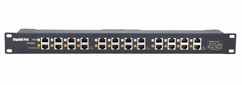 Patch panel PoE Gigabit 19" 1U - 12 portów