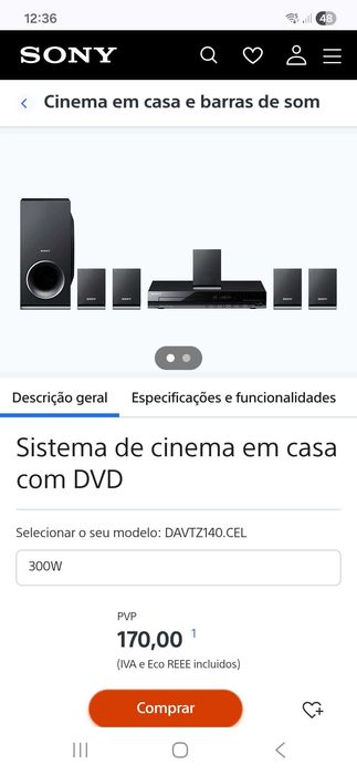 Home cinema sony dav tz140
