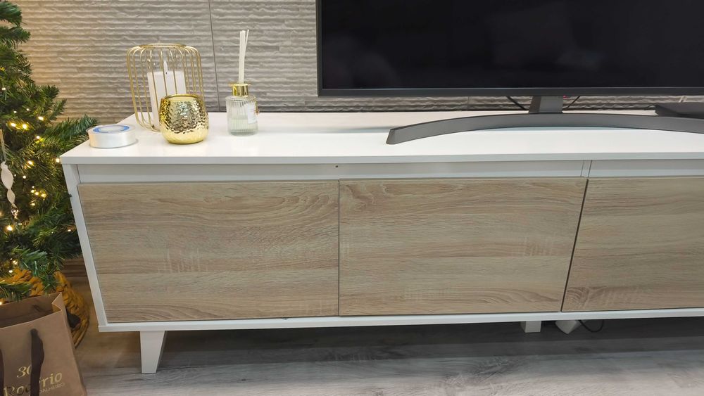 Movel tv branco e madeira