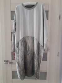 XL beżowa w modny zwierzęcy print sukienka oversize