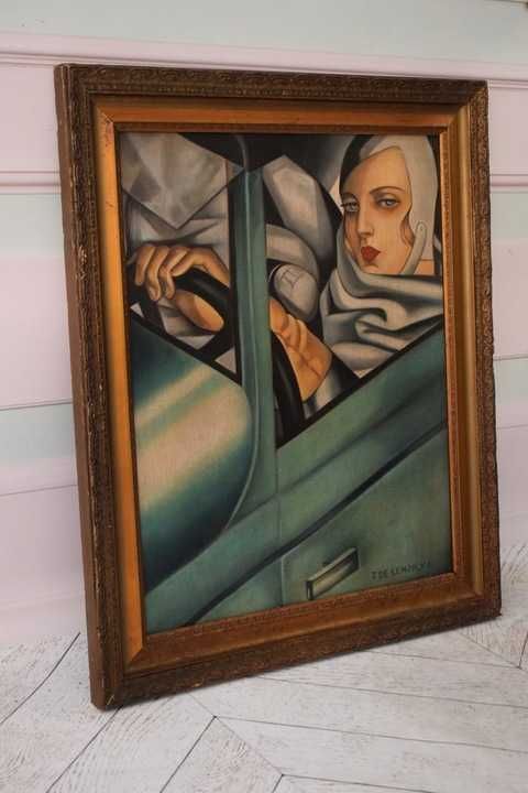 TAMARA De Łempicka - Kobieta w Bugatti - Art Deco - Stary Obraz Olejny
