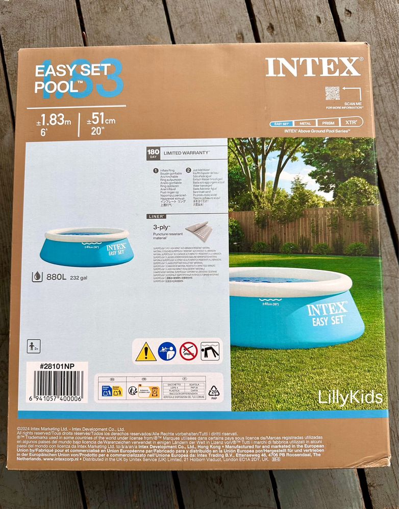 Дитячий басейн Intex 28101 Easy Set з надувним верхнім кільцем ,183х51