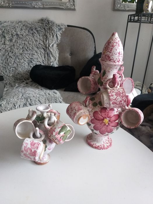 Stare Autorskie ceramiczne karafki z kieliszkami,ręczna robota