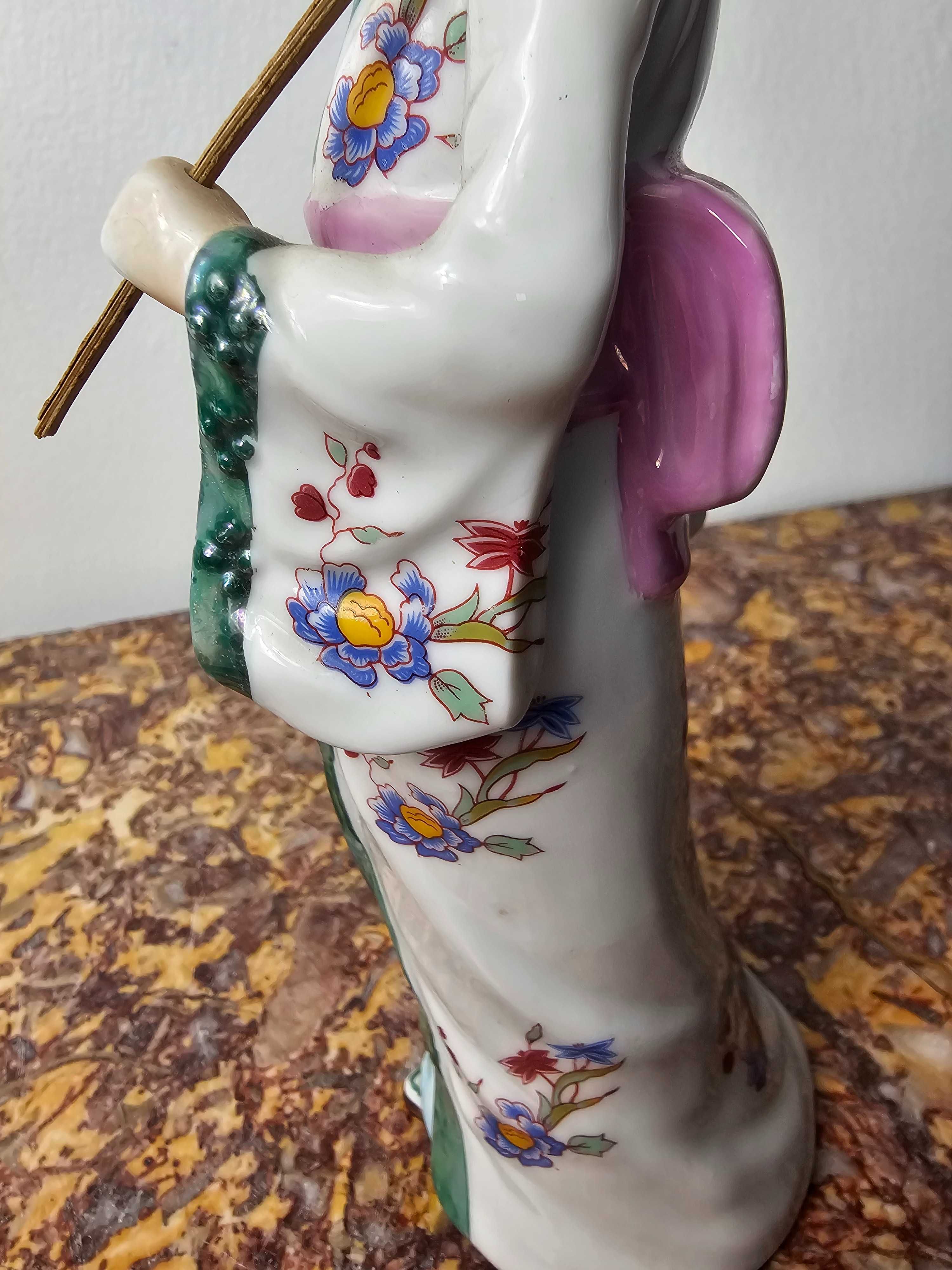 Duża Piękna chińska figurka Gejsza, porcelana 25 cm
