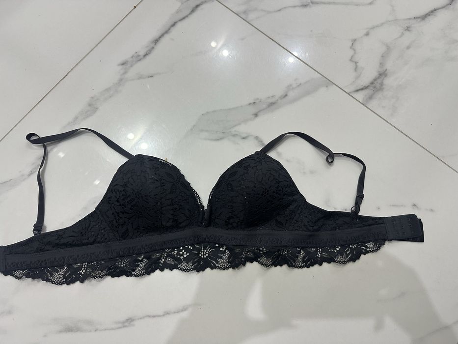 Koronkowy stanik granatowy 75c - stan bdb raz zalozony