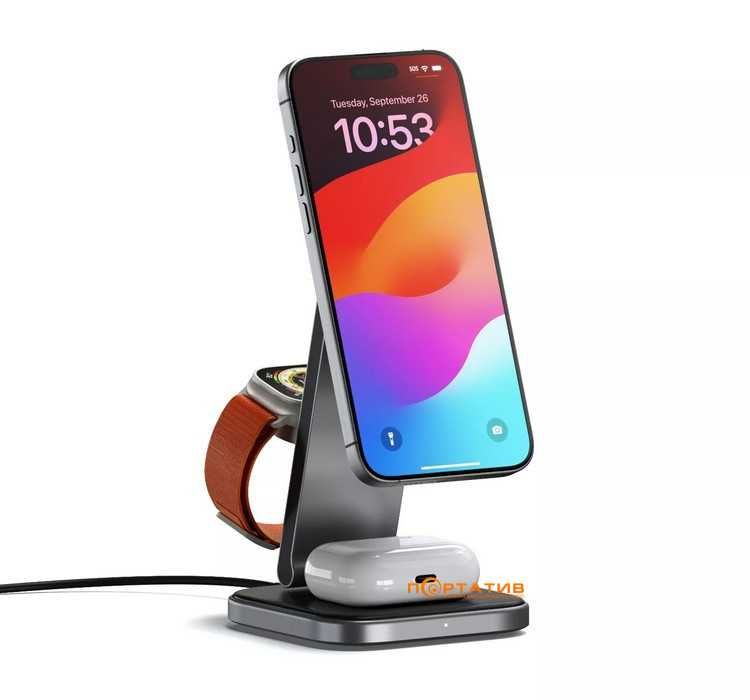 Бездротовий зарядний пристрій Satechi 3in1 Qi2 Wireless Charging Stand
