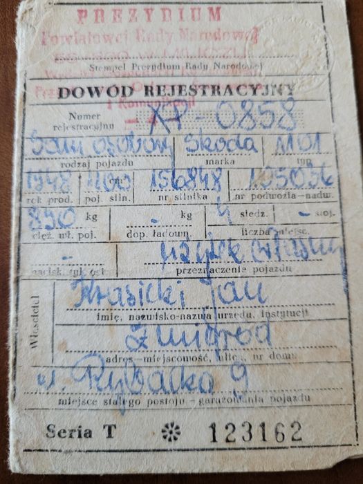 Dowód kolekcjonerski Skoda 1948