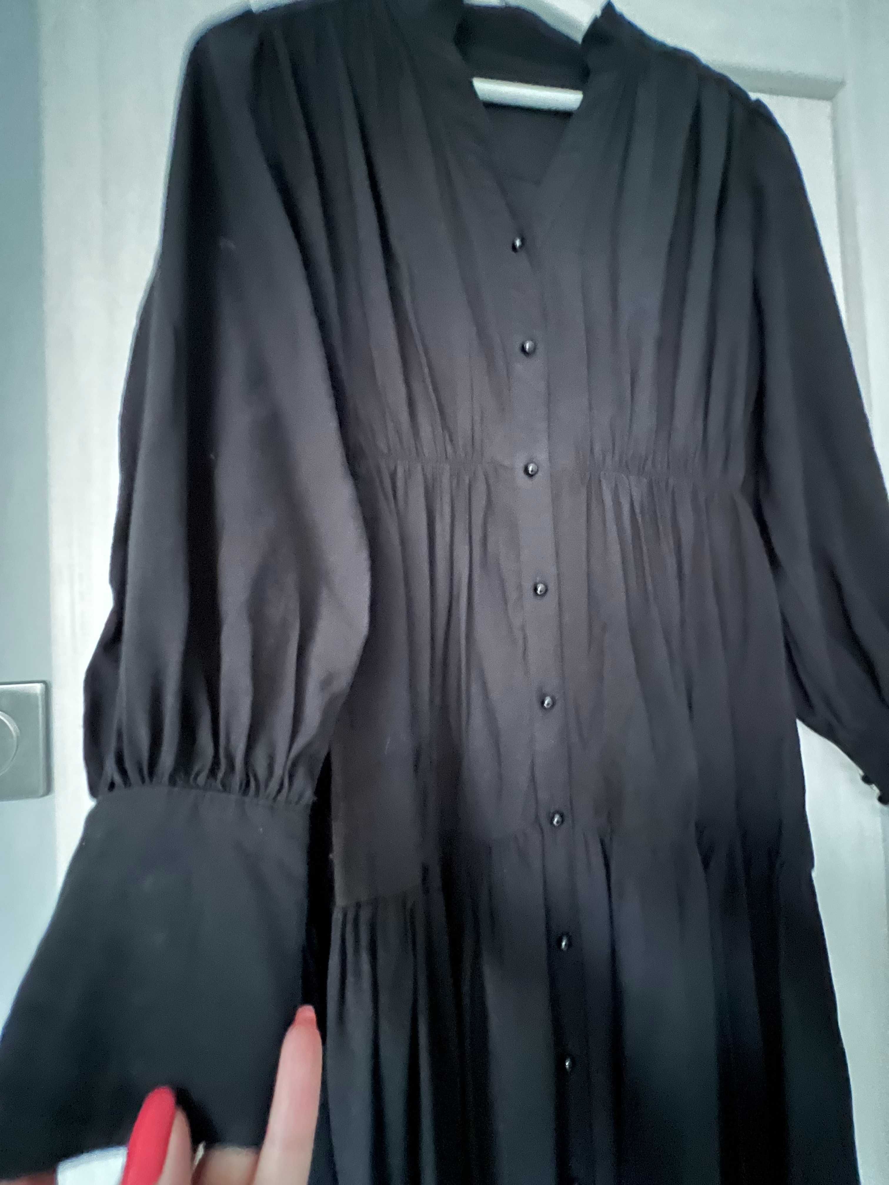 czarna sukienka guziki długa S / M