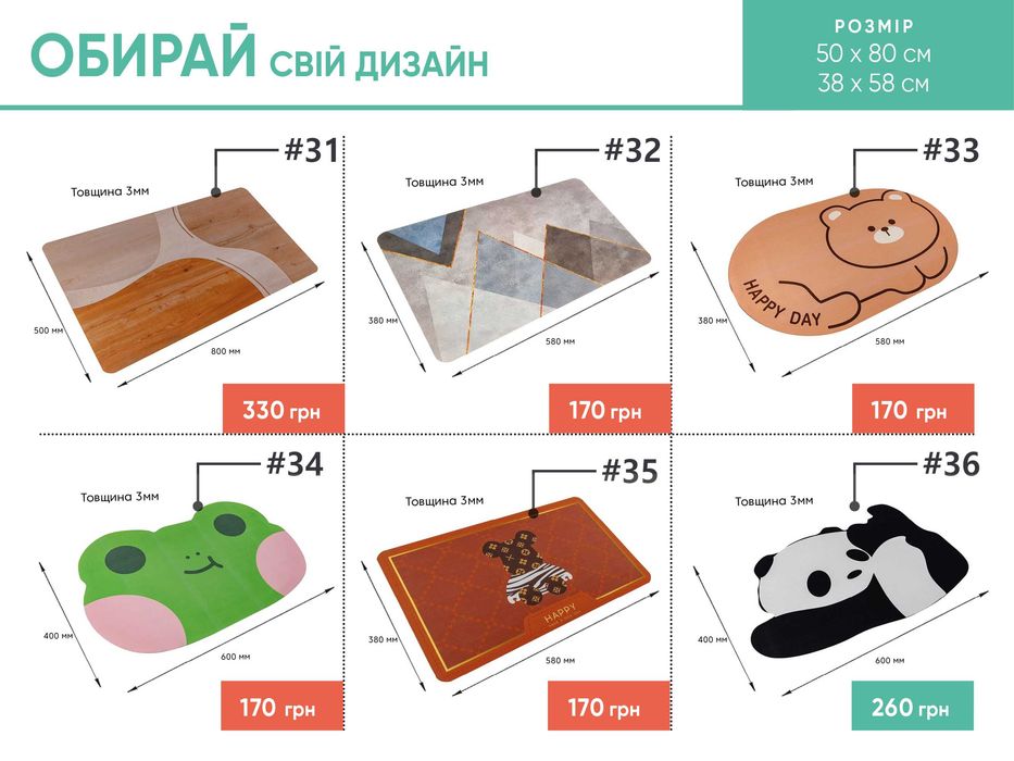 Водопоглинаючий килимок в коридор, ванну або для годування тварин