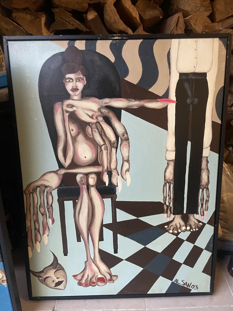 3 quadros com pintura a oleo