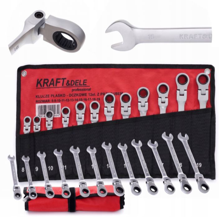 Klucze płasko oczkowe Z GRZECHOTKĄ ŁAMANE 12 el. Polska